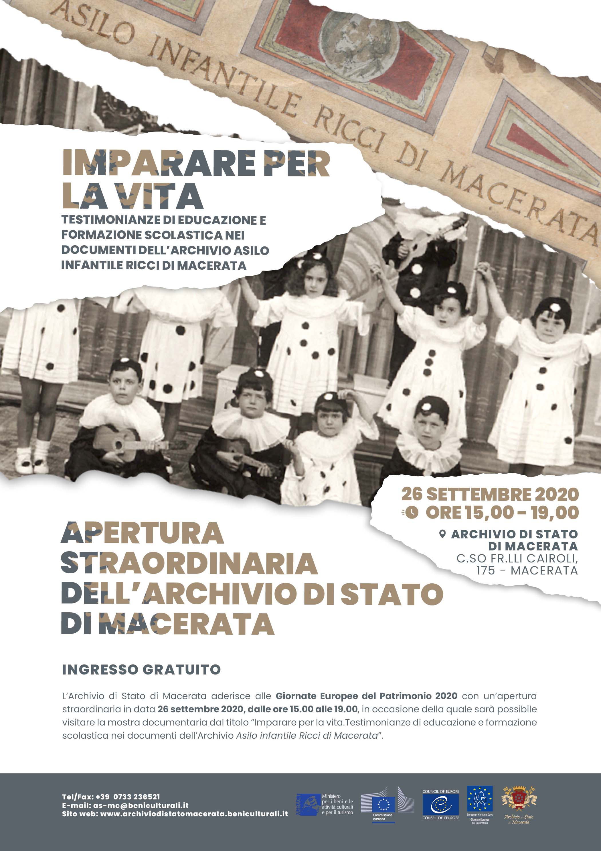 Giornate Europee del Patrimonio 2020 - Apertura straordinaria dell'Archivio di Stato di Macerata